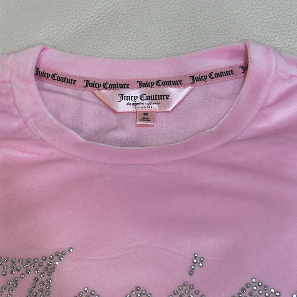 NWT JUICY COUTURE 2pc Velvet Lounge Set With Rhinestone Details in Pink Floral - Picture 5 of 8